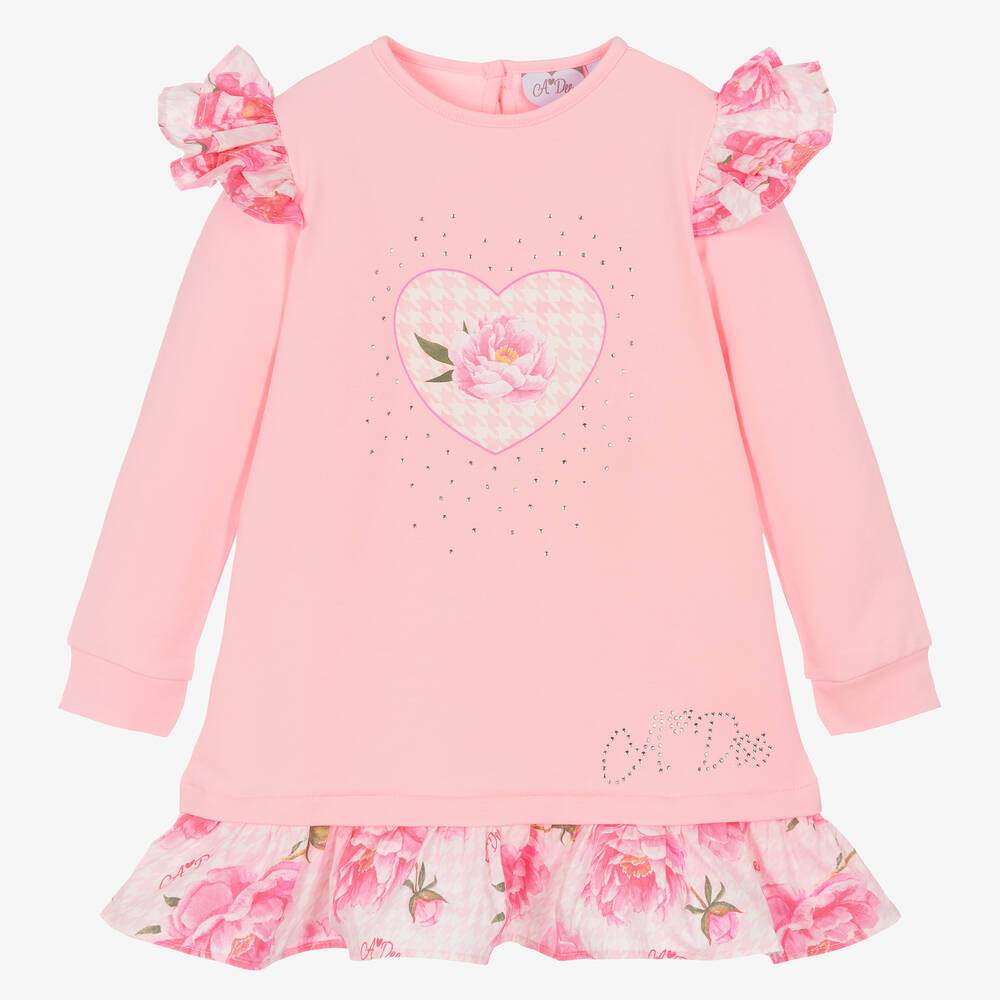 A Dee - Girls Pink Cotton Frill Dress | Childrensalon