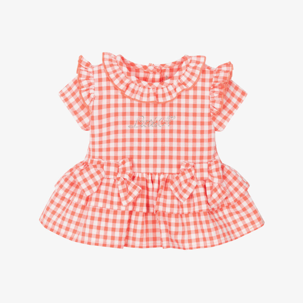 A Dee-Girls Pink Cotton Gingham Dress Set | Childrensalon Outlet