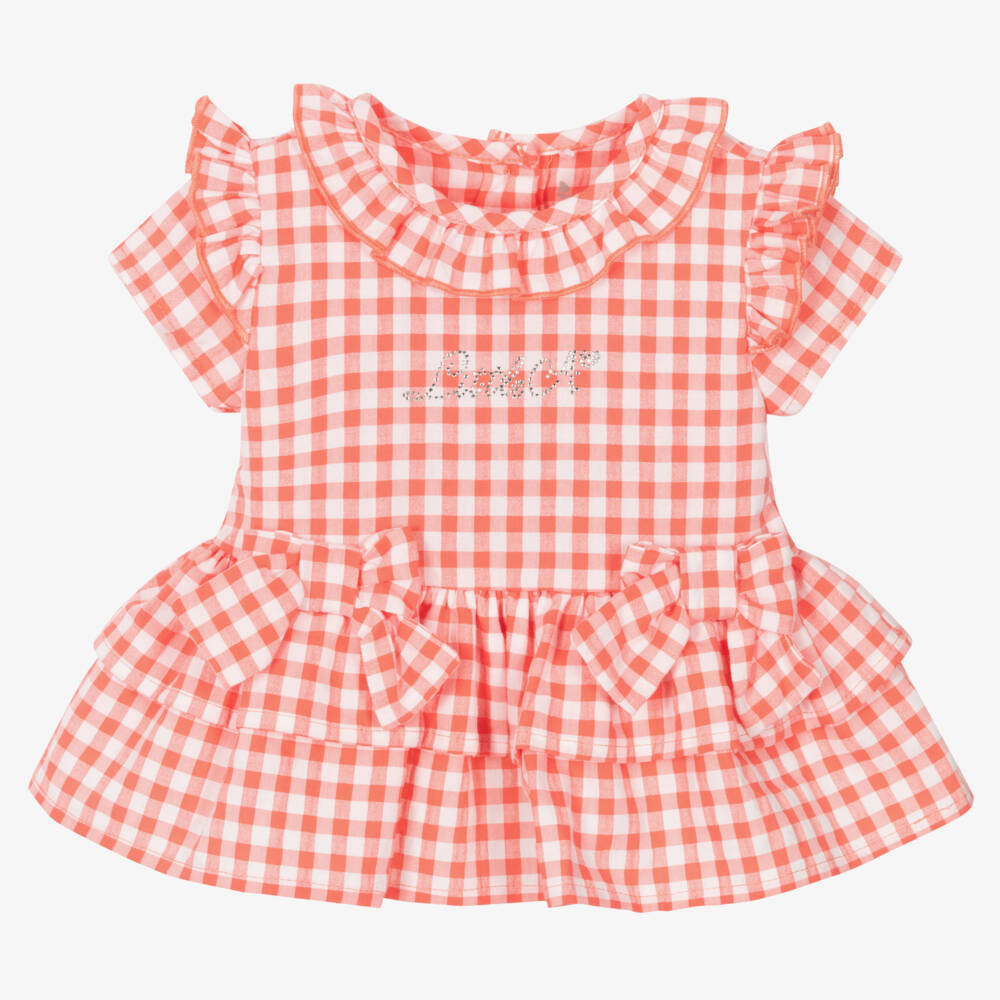 A Dee-Girls Pink Cotton Gingham Dress Set | Childrensalon Outlet