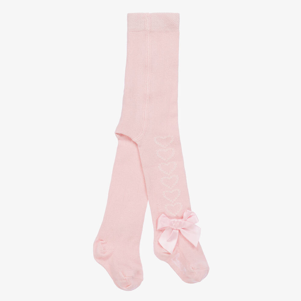 A Dee-Girls Pink Cotton Hearts & Bow Tights | Childrensalon Outlet