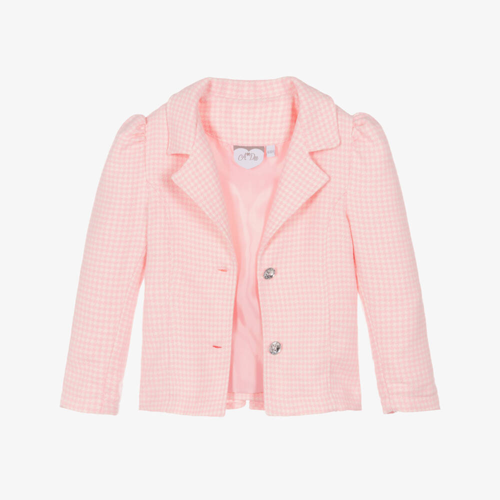 A Dee-Girls Pink Cotton Houndstooth Blazer | Childrensalon Outlet