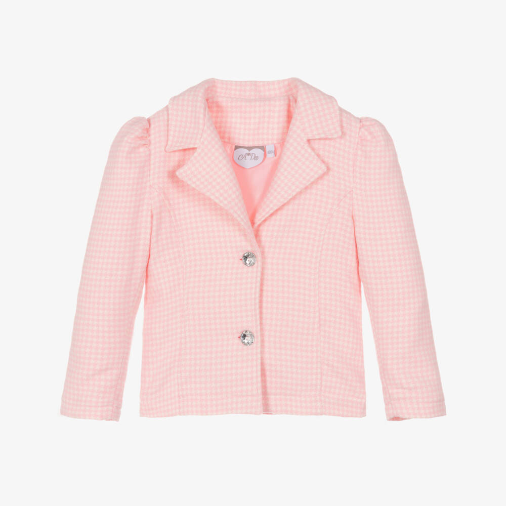 A Dee-Girls Pink Cotton Houndstooth Blazer | Childrensalon Outlet