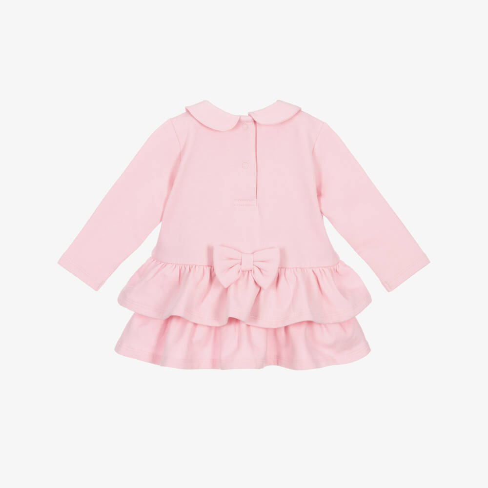 A Dee-Girls Pink Cotton Jersey Dress with Ruffles & Bows | Childrensalon Outlet
