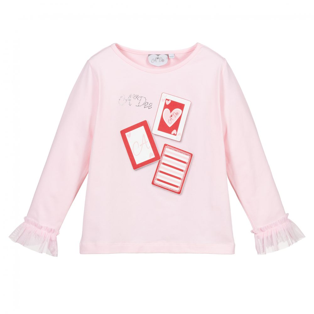 A Dee - Girls Pink Cotton Jersey Top | Childrensalon