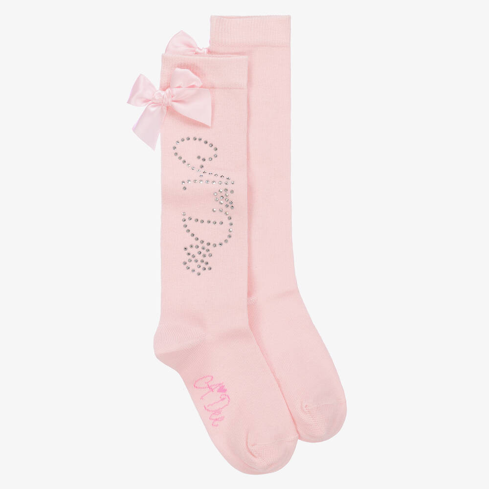 A Dee - Chaussettes mi-bas roses à strass | Childrensalon