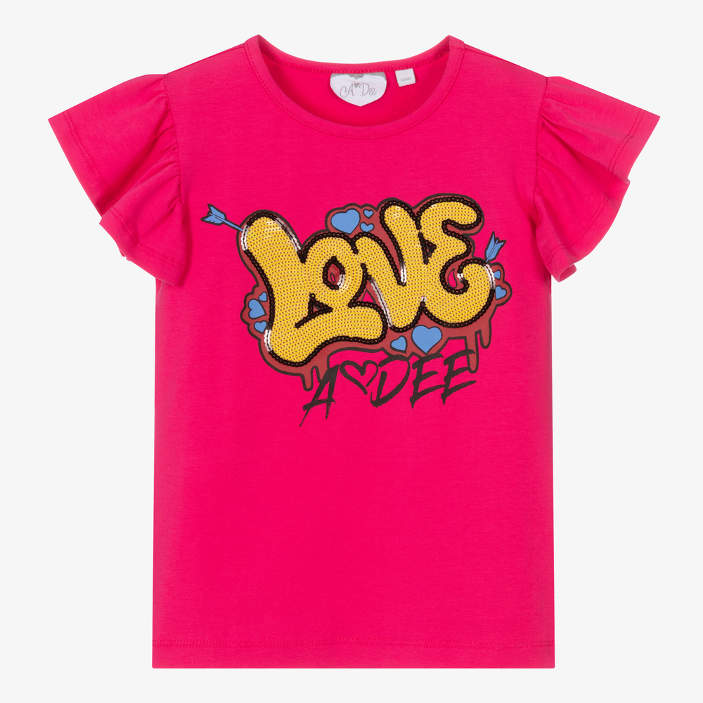 A Dee - Girls Pink Cotton Love T-Shirt | Childrensalon