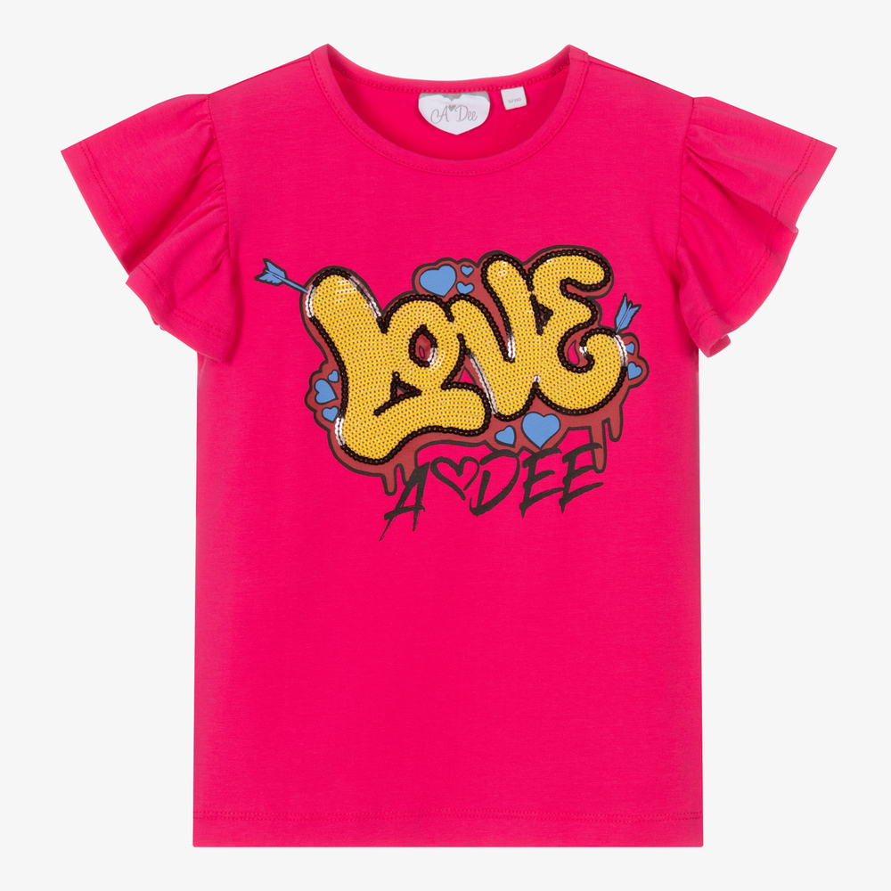 A Dee-Girls Pink Cotton Love T-Shirt | Childrensalon Outlet