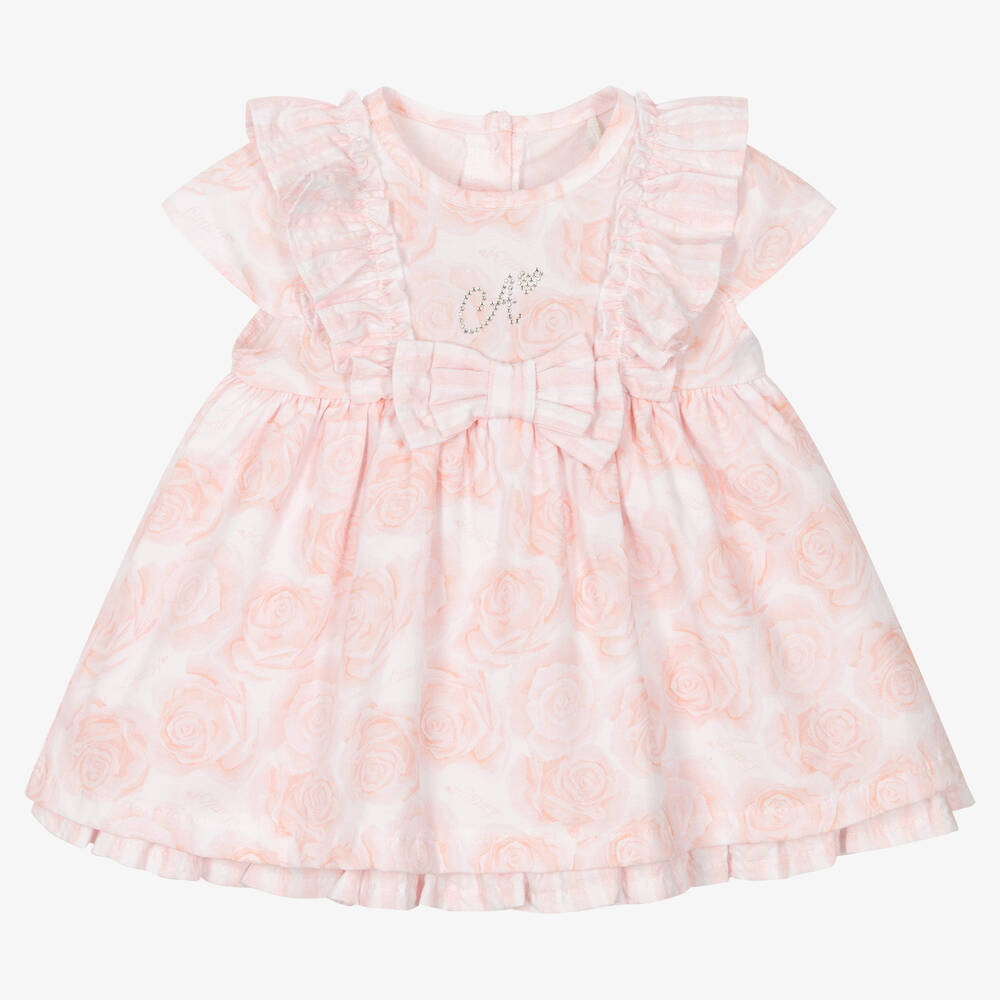 A Dee - Girls Pink Cotton Rose Dress | Childrensalon