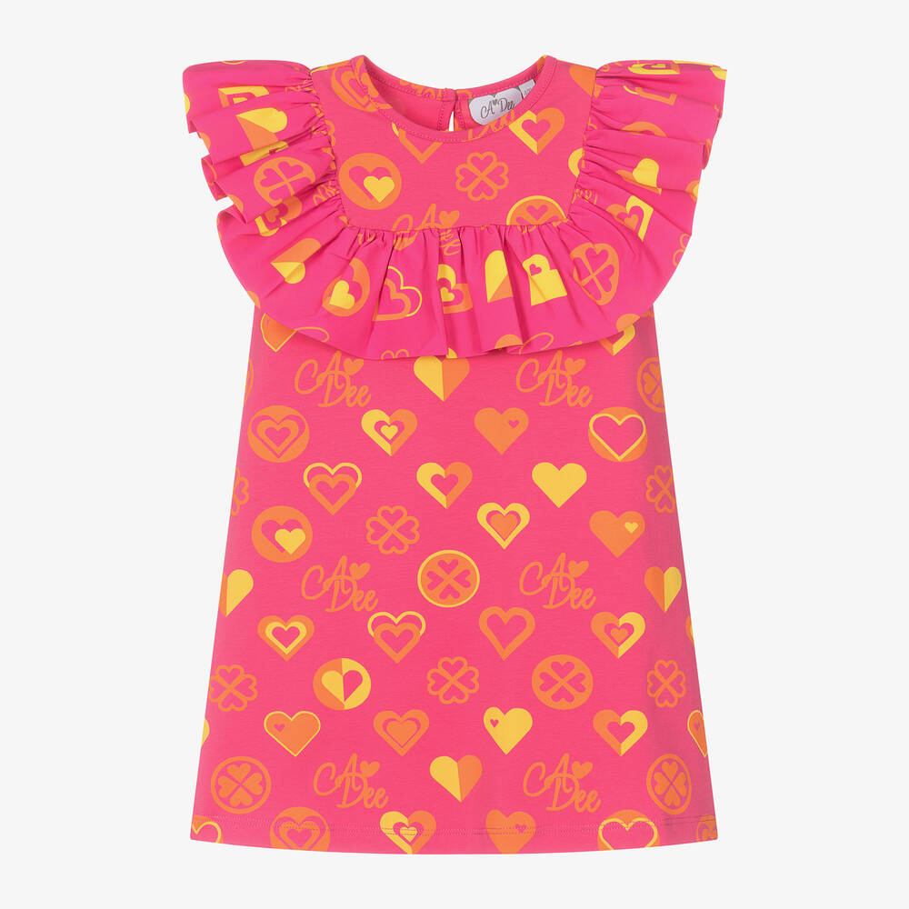 A Dee-Girls Pink Cotton Ruffle Heart Dress | Childrensalon Outlet