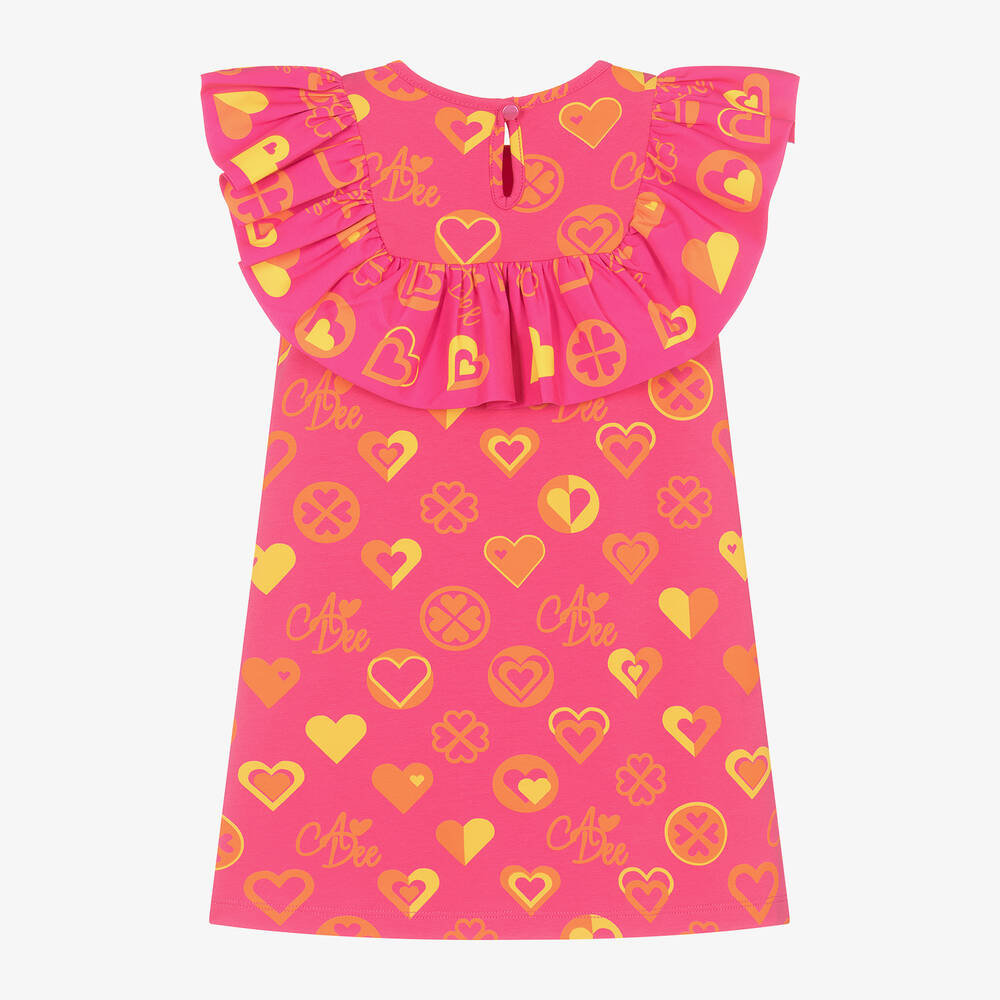 A Dee-فستان بطبعة قلوب قطن لون زهري مزين بكشكش | Childrensalon Outlet