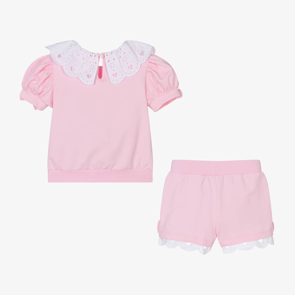 آدي-طقم شورت قطن جيرسي لون أبيض وزهري للبنات | Childrensalon Outlet