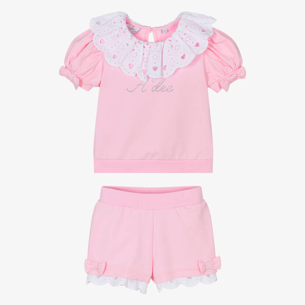 A Dee-Girls Pink Cotton Shorts Set | Childrensalon Outlet