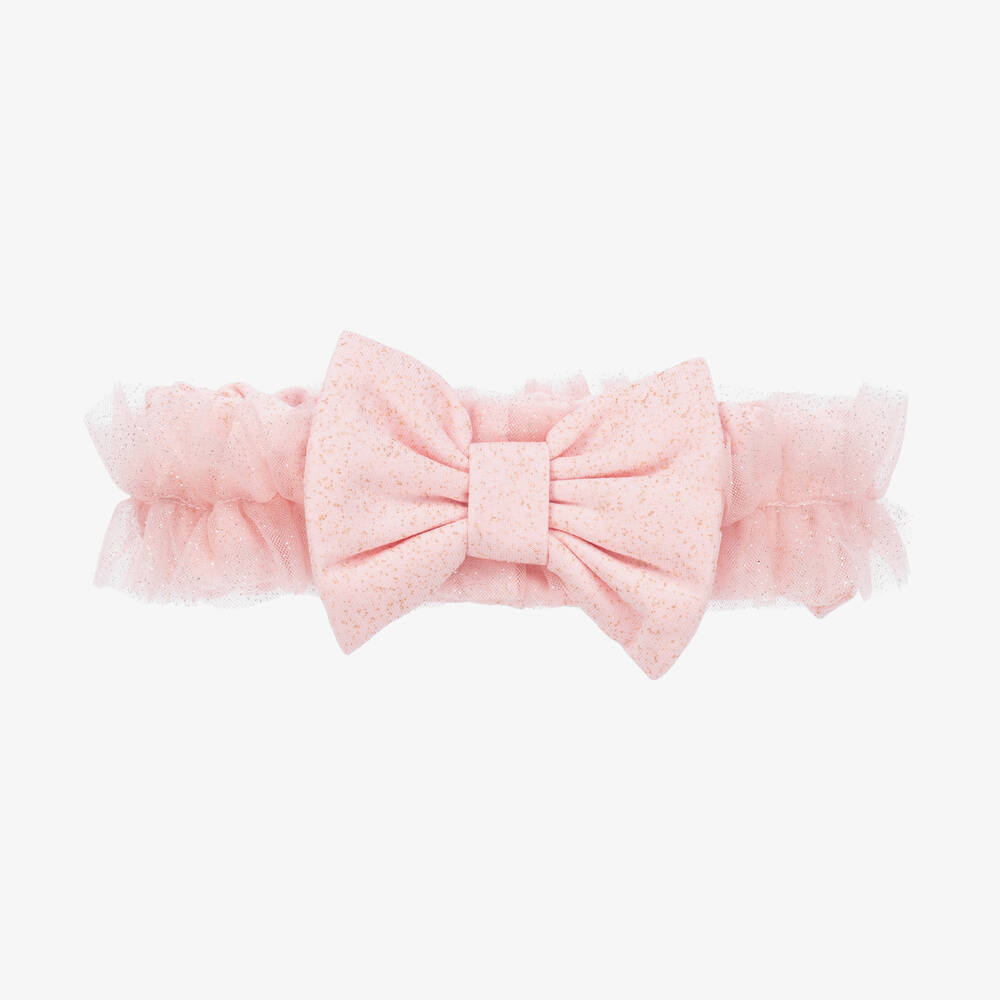A Dee - Girls Pink Cotton & Tulle Headband | Childrensalon