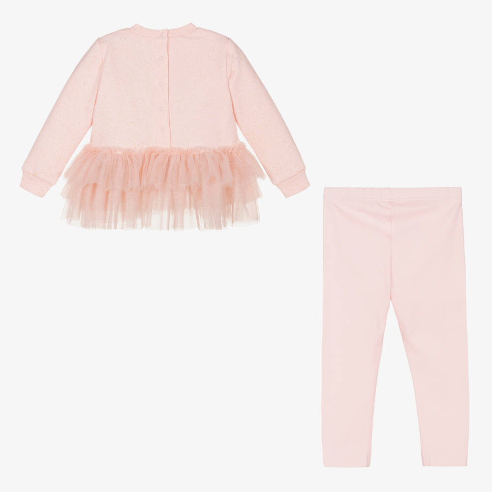A Dee-Girls Pink Cotton & Tulle Leggings Set | Childrensalon Outlet