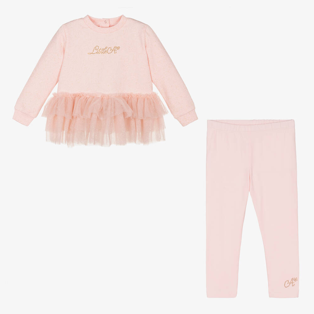A Dee-Girls Pink Cotton & Tulle Leggings Set | Childrensalon Outlet