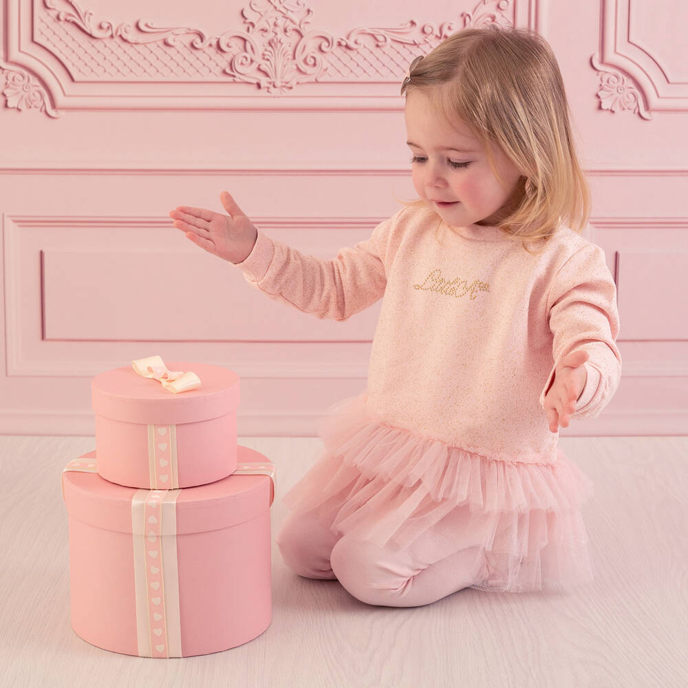 A Dee-Girls Pink Cotton & Tulle Leggings Set | Childrensalon Outlet