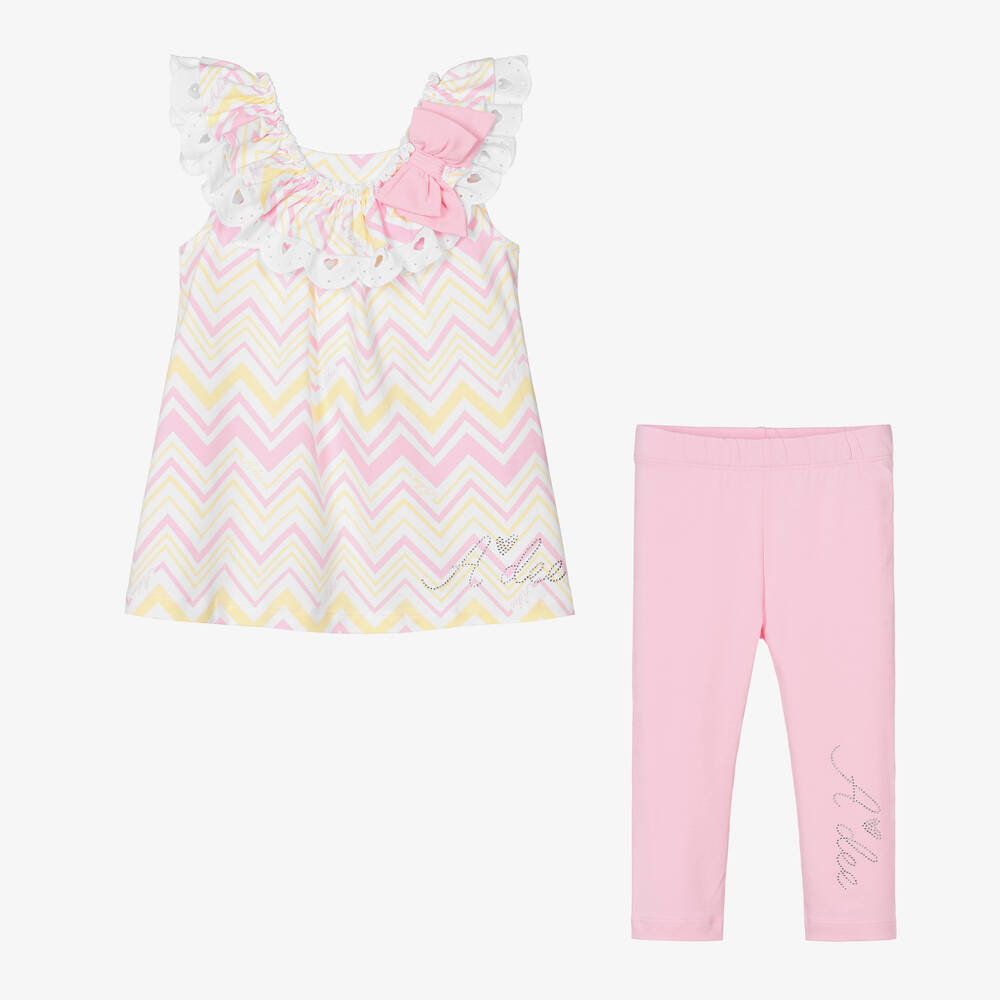 A Dee-Girls Pink Cotton Zigzag Leggings Set | Childrensalon Outlet