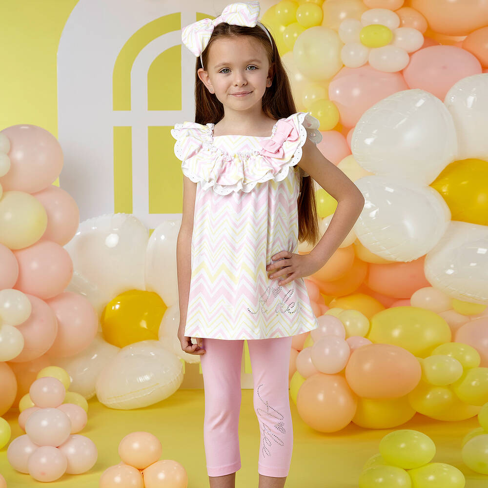 A Dee-Girls Pink Cotton Zigzag Leggings Set | Childrensalon Outlet