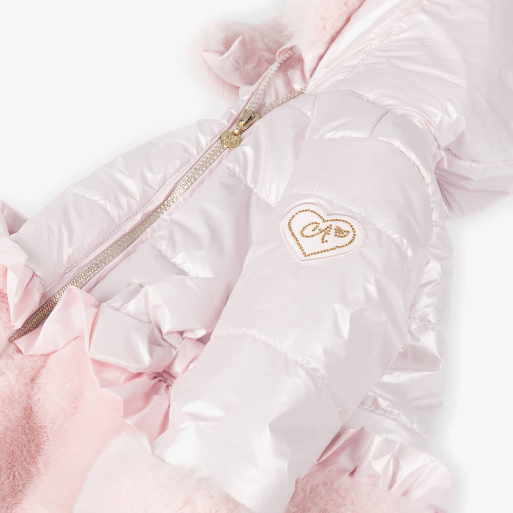A Dee-Girls Pink Faux Fur Hooded Puffer Coat | Childrensalon Outlet