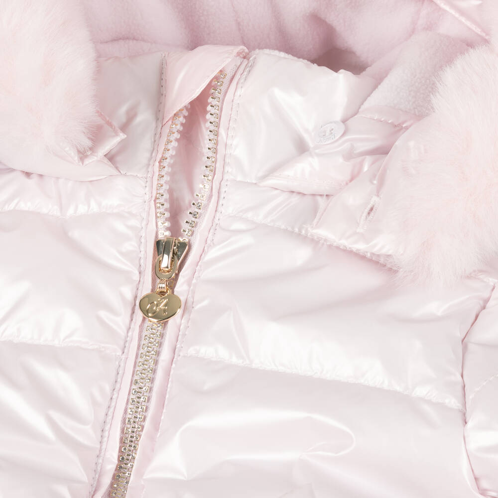 A Dee-Girls Pink Faux Fur Hooded Puffer Coat | Childrensalon Outlet