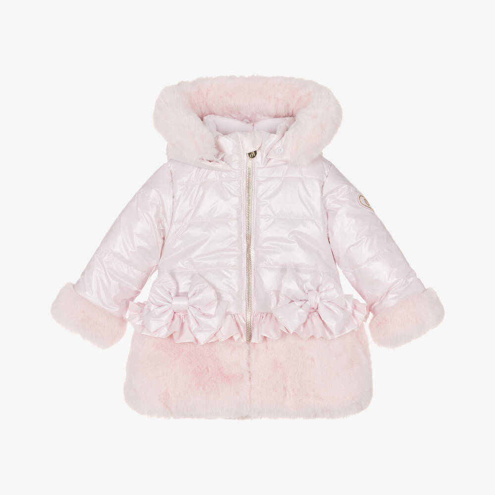 A Dee-Girls Pink Faux Fur Hooded Puffer Coat | Childrensalon Outlet