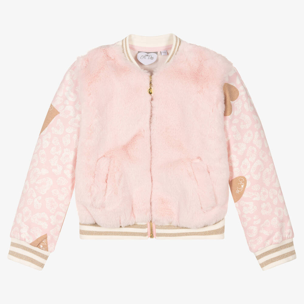 A Dee - Girls Pink Faux Fur Zip-Up Top | Childrensalon