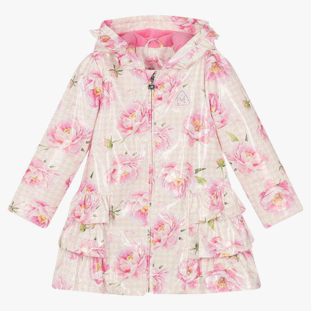 A Dee - Girls Pink Floral Frilled Raincoat | Childrensalon