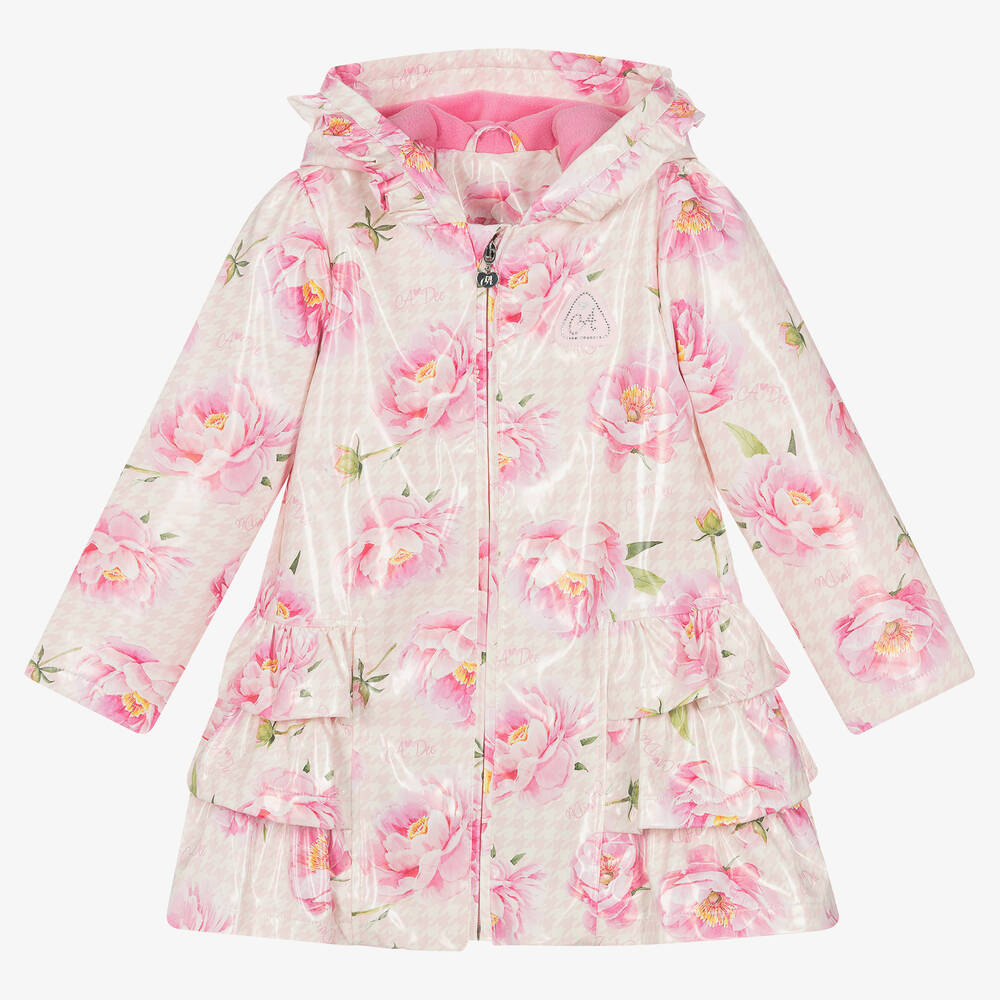 A Dee - Rosa geblümte Rüschen-Regenjacke | Childrensalon