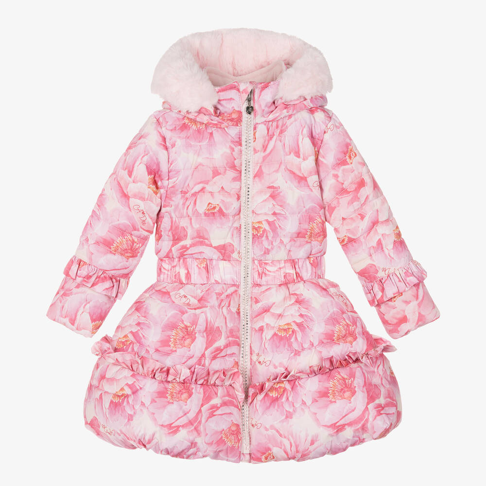 A Dee - Girls Pink Floral Puffer Coat | Childrensalon