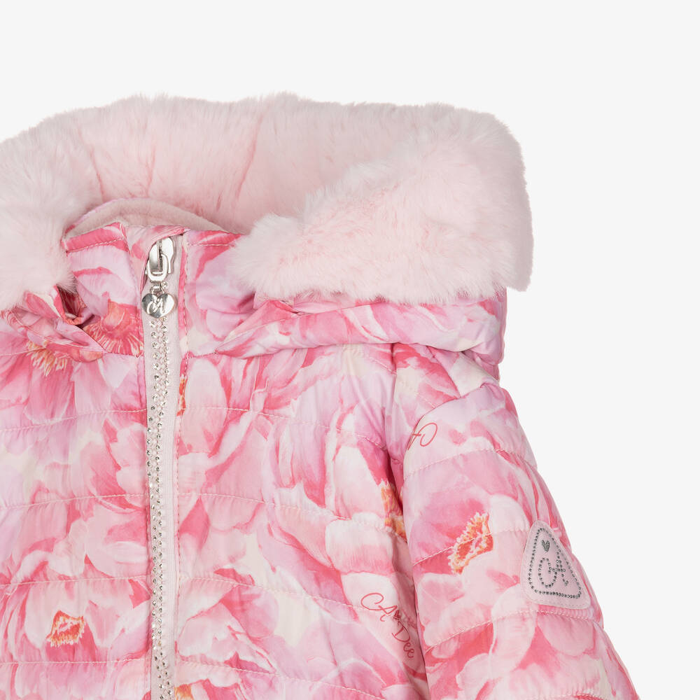 A Dee-Girls Pink Floral Puffer Coat | Childrensalon Outlet