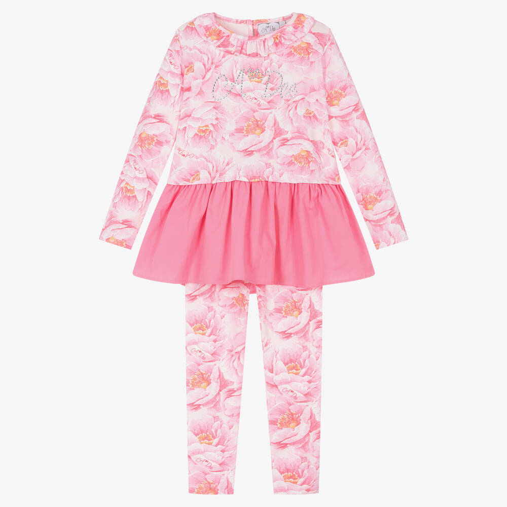 A Dee - Girls Pink Floral Ruffle Leggings Set | Childrensalon