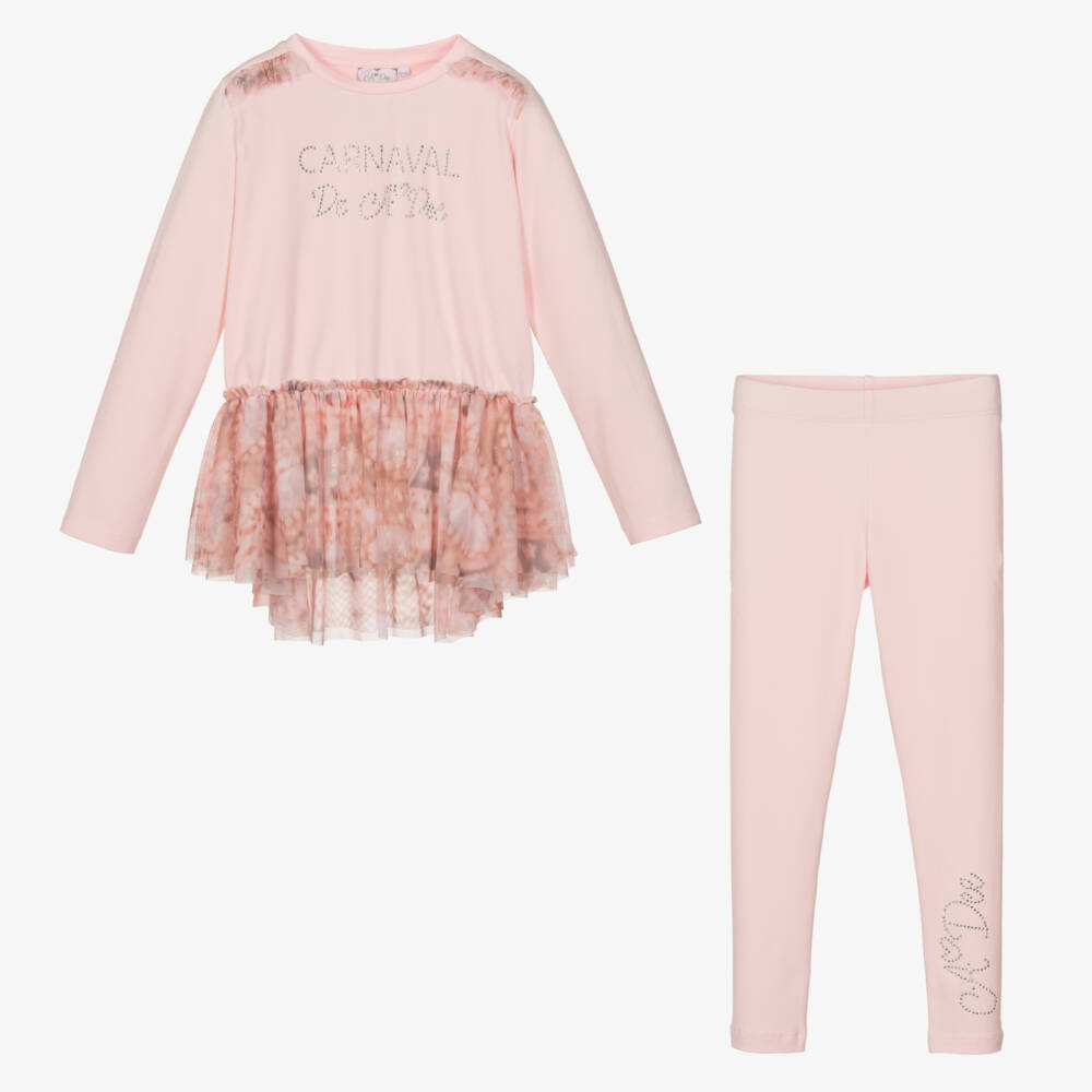 A Dee-Girls Pink Floral Tulle Leggings Set | Childrensalon Outlet