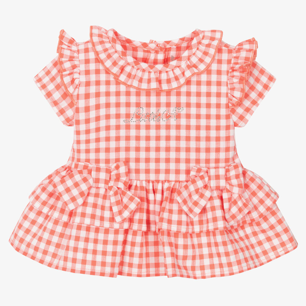 A Dee - Rosa Vichy-Kleid & Rüschenhosen Set | Childrensalon