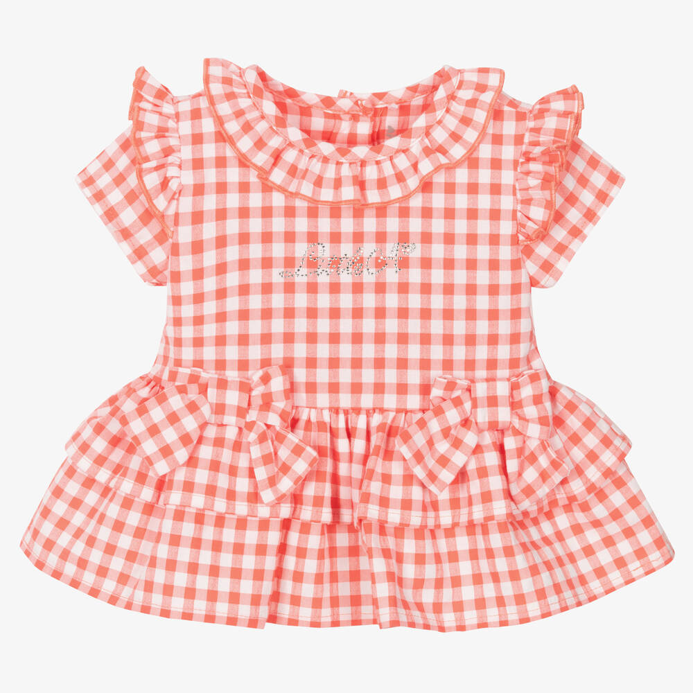 A Dee - Girls Pink Gingham Dress & Bloomers Set | Childrensalon