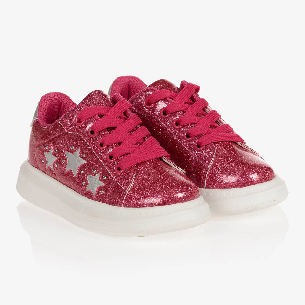 A Dee - Girls Pink Glitter Trainers | Childrensalon