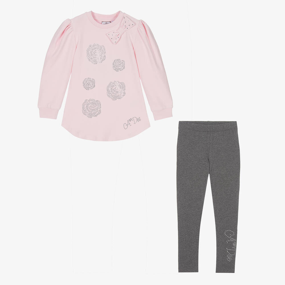 A Dee-Girls Pink & Grey Cotton Leggings Set | Childrensalon Outlet