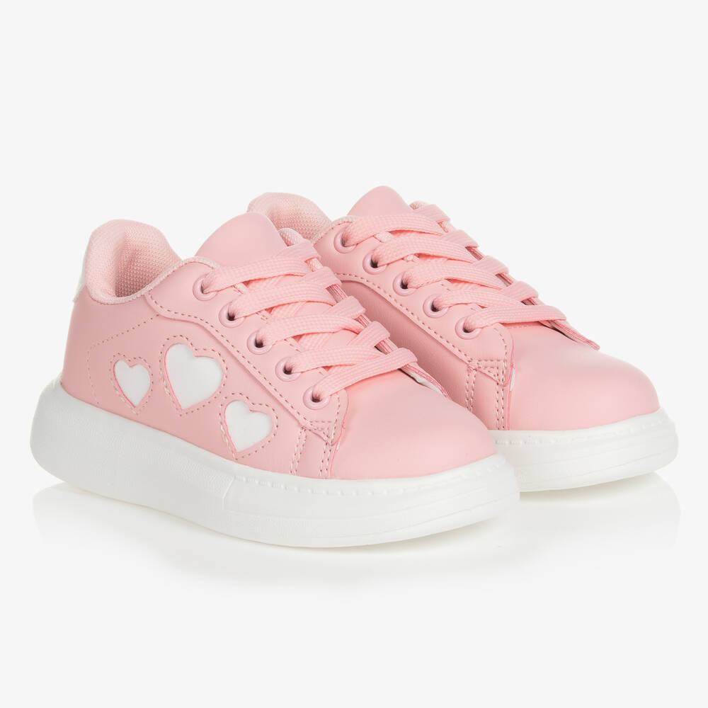 A Dee - Girls Pink Heart Trainers | Childrensalon