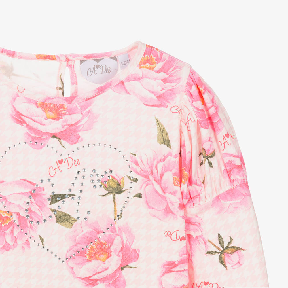 A Dee-Girls Pink Houndstooth Floral Dress | Childrensalon Outlet