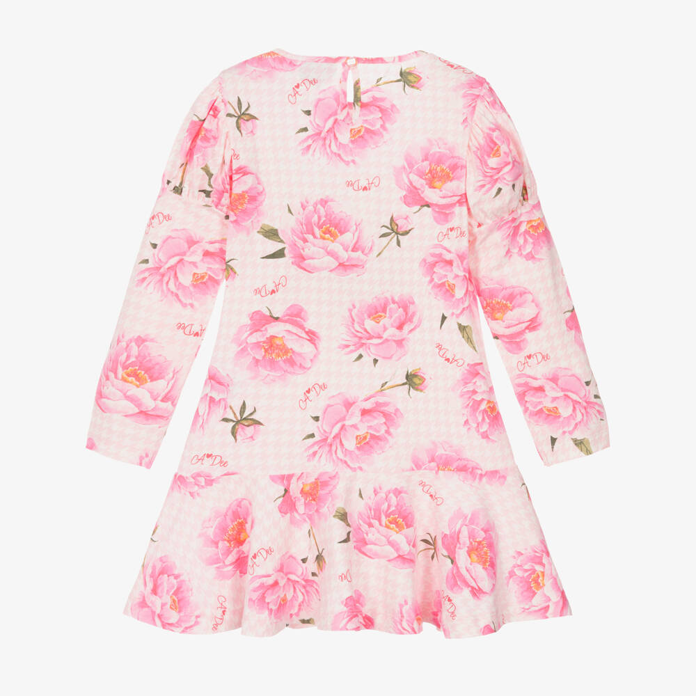 A Dee-Girls Pink Houndstooth Floral Dress | Childrensalon Outlet