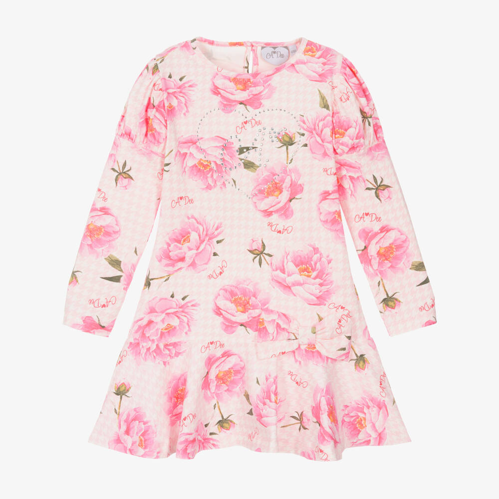 A Dee-Girls Pink Houndstooth Floral Dress | Childrensalon Outlet