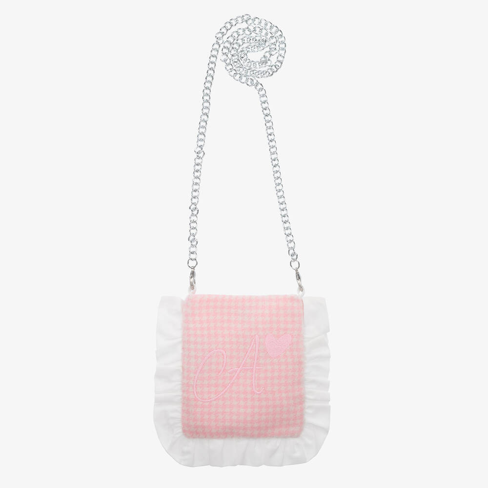 A Dee - Girls Pink Houndstooth Shoulder Bag (15cm) | Childrensalon