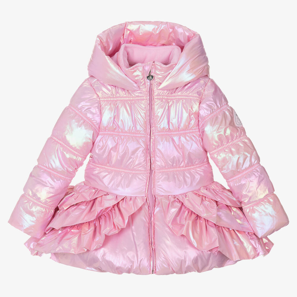 Girls Pink Iridescent Puffer Coat
