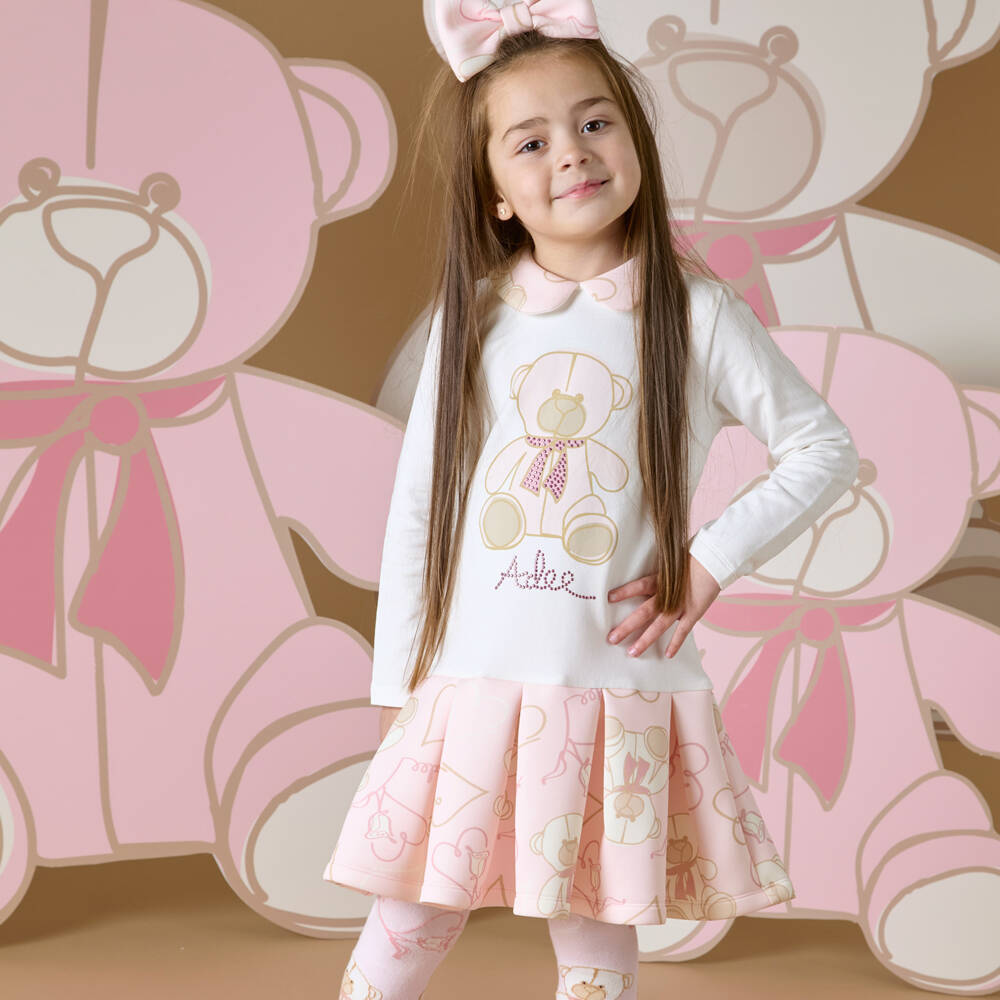 A Dee-Girls Pink & Ivory Bear Dress | Childrensalon Outlet
