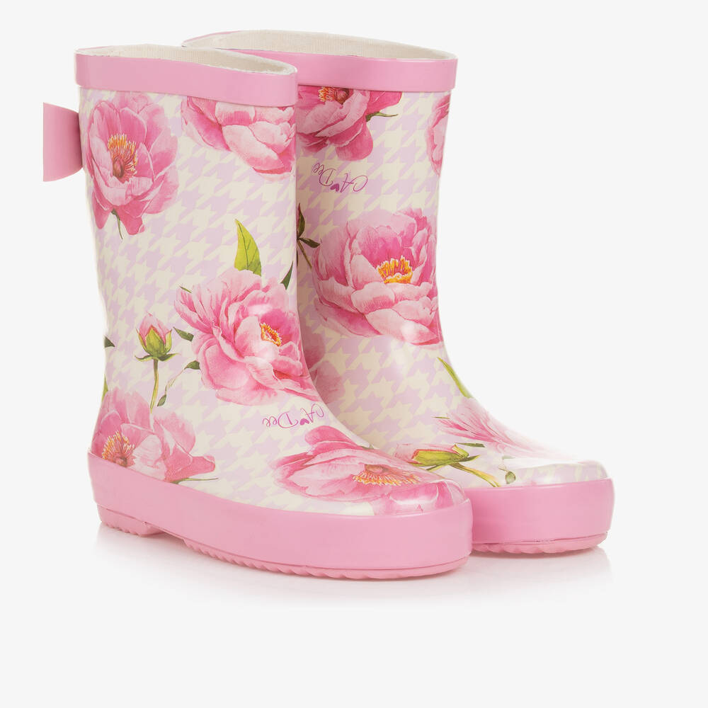 A Dee - Blumen-Gummistiefel Rosa/Elfenbein | Childrensalon