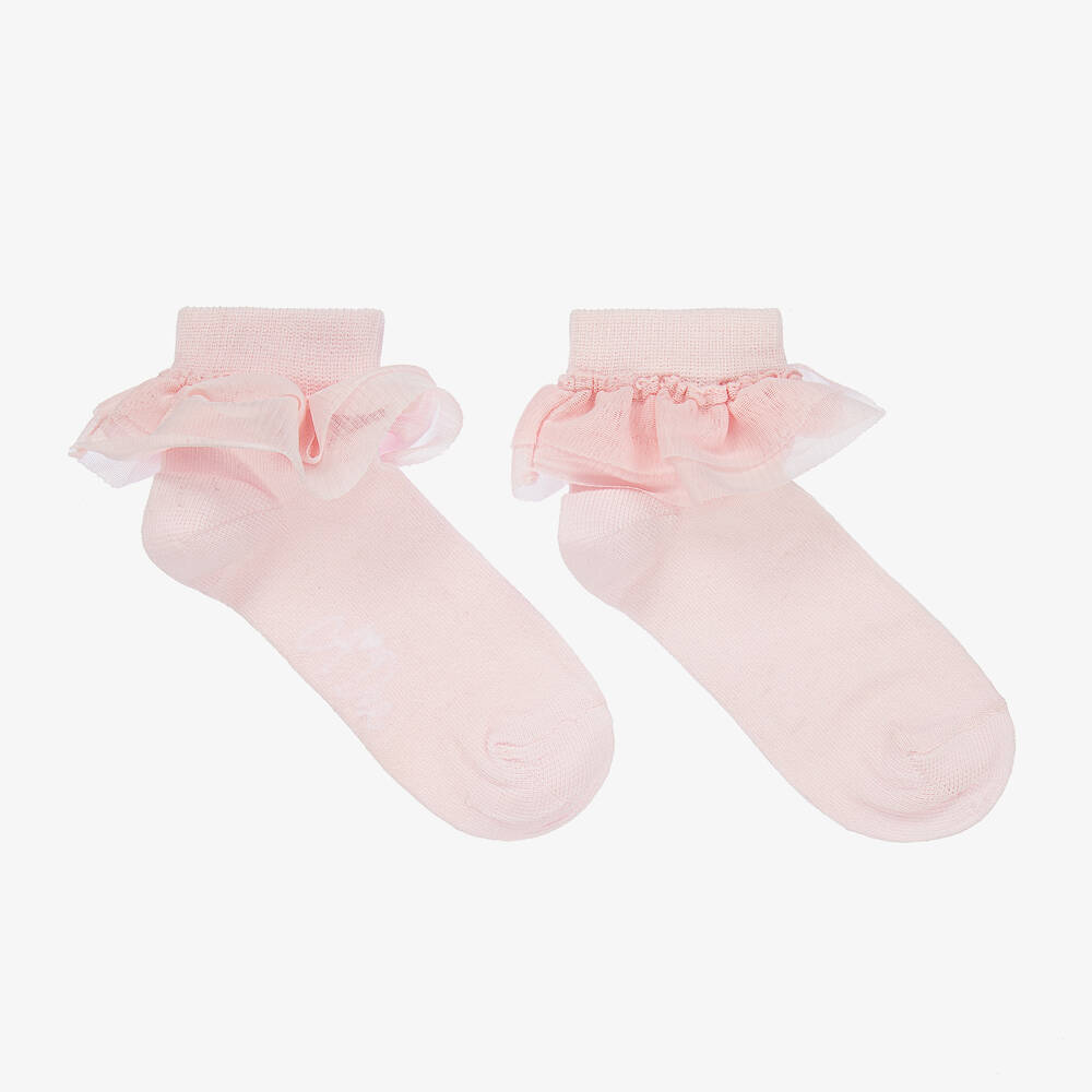 A Dee - Girls Pink Knitted Frilly Socks | Childrensalon