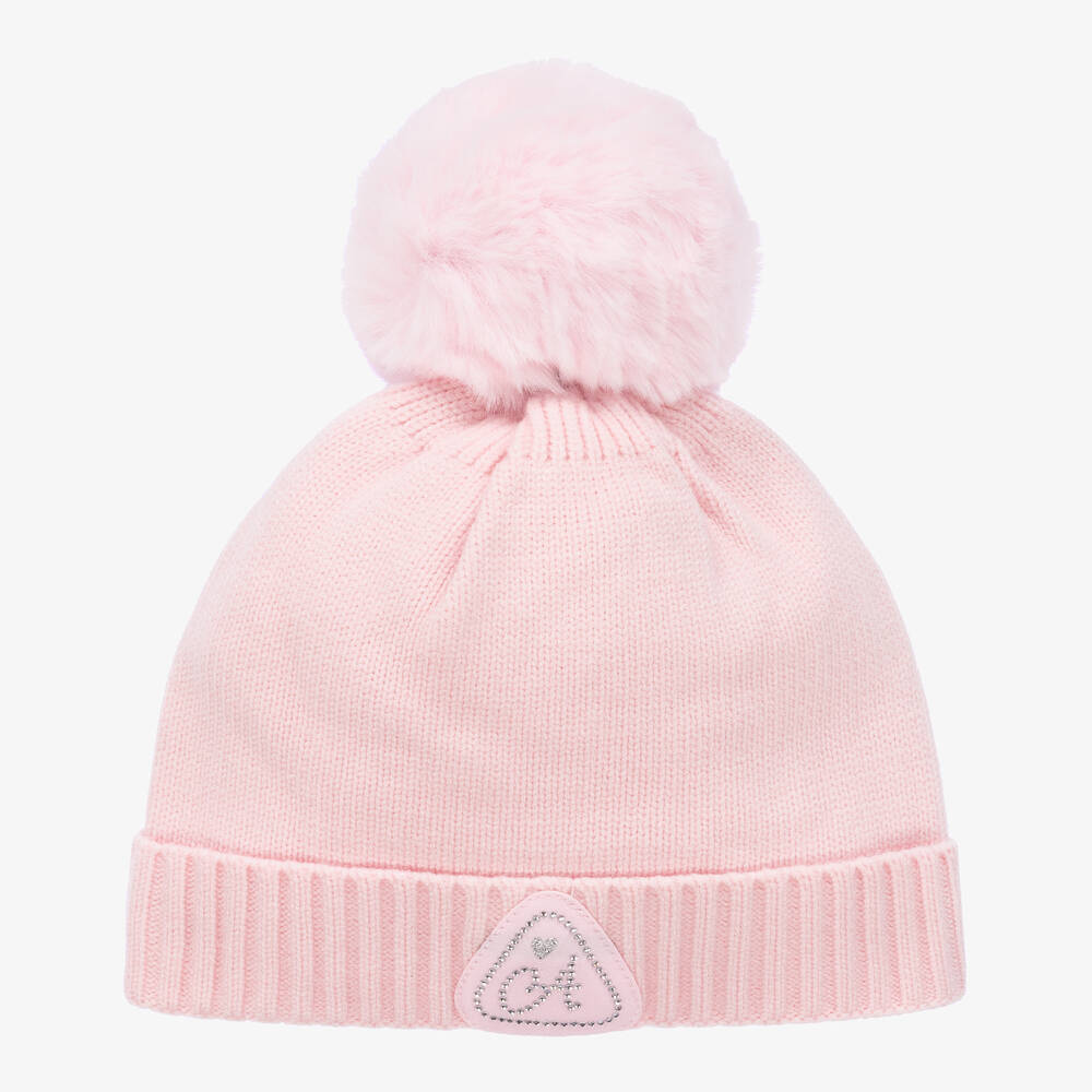 A Dee-Girls Pink Knitted Pom-Pom Hat | Childrensalon Outlet