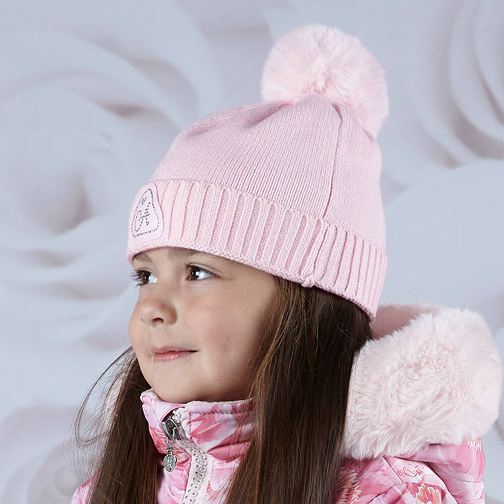 A Dee-Girls Pink Knitted Pom-Pom Hat | Childrensalon Outlet