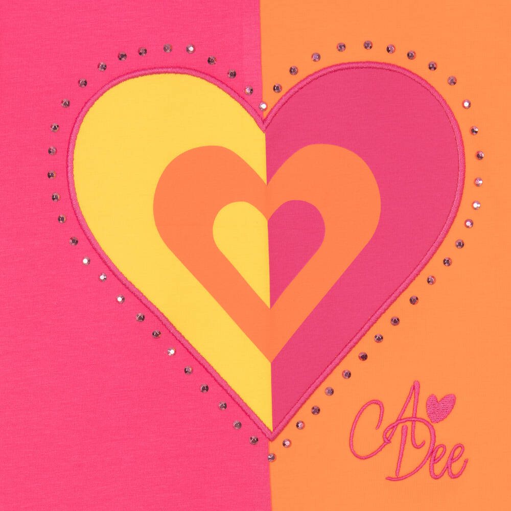 A Dee-Girls Pink & Orange Cotton Heart Dress | Childrensalon Outlet