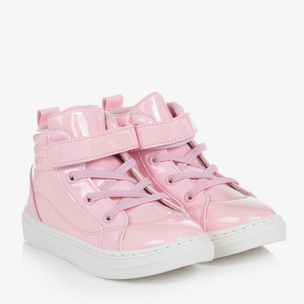 A Dee - Girls Pink Patent High-Top Trainers | Childrensalon