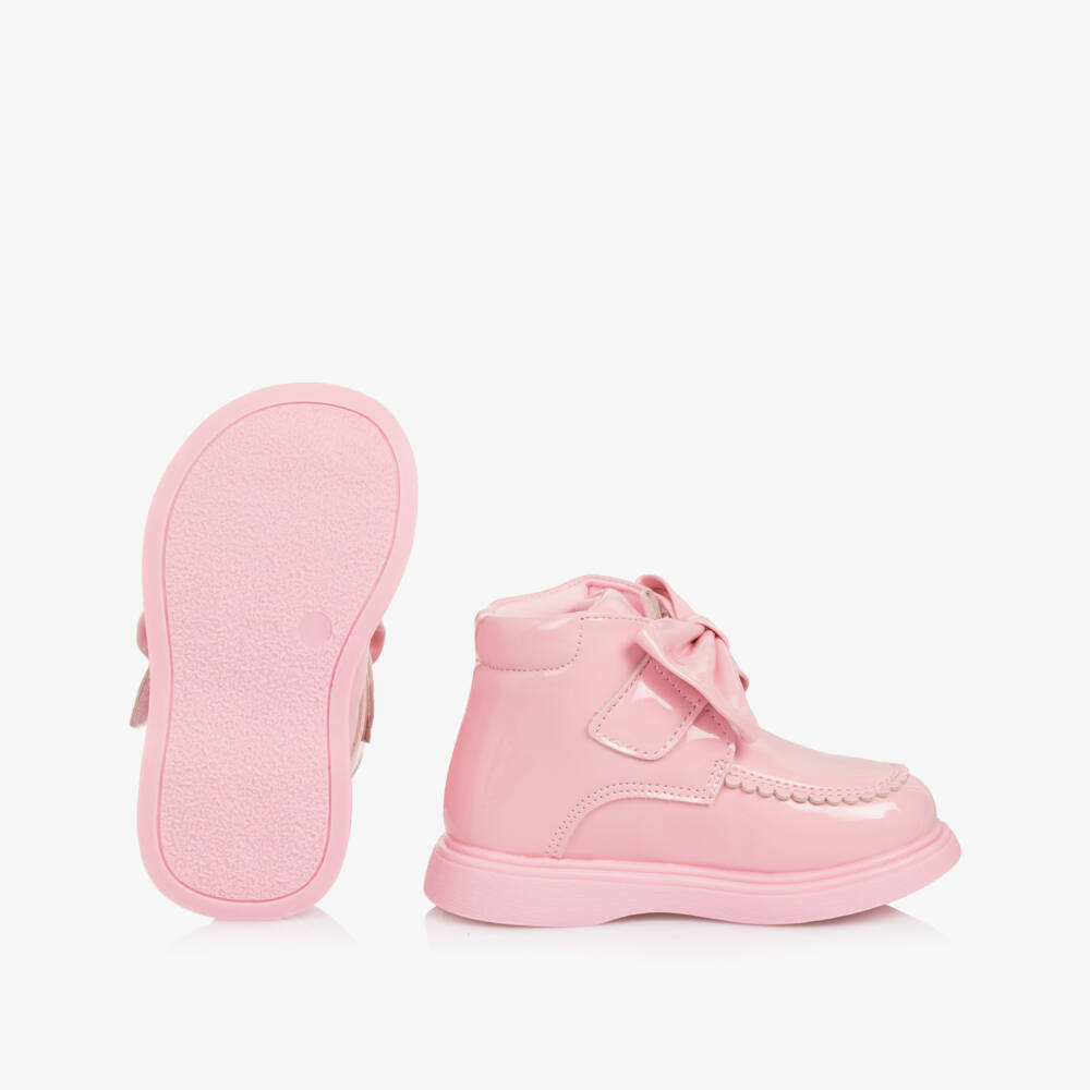 A Dee-Girls Pink Patent Velcro Bow Boots | Childrensalon Outlet